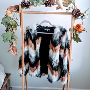 Charlotte Russe Faux Fur Chevron Jacket Sz  XL